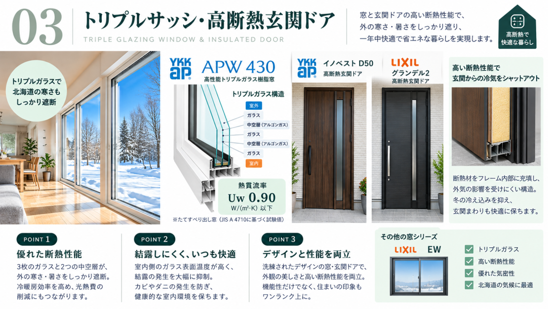 Hipのトリプルサッシと高断熱玄関ドア APW430 イノベストD50 グランデル2 EW