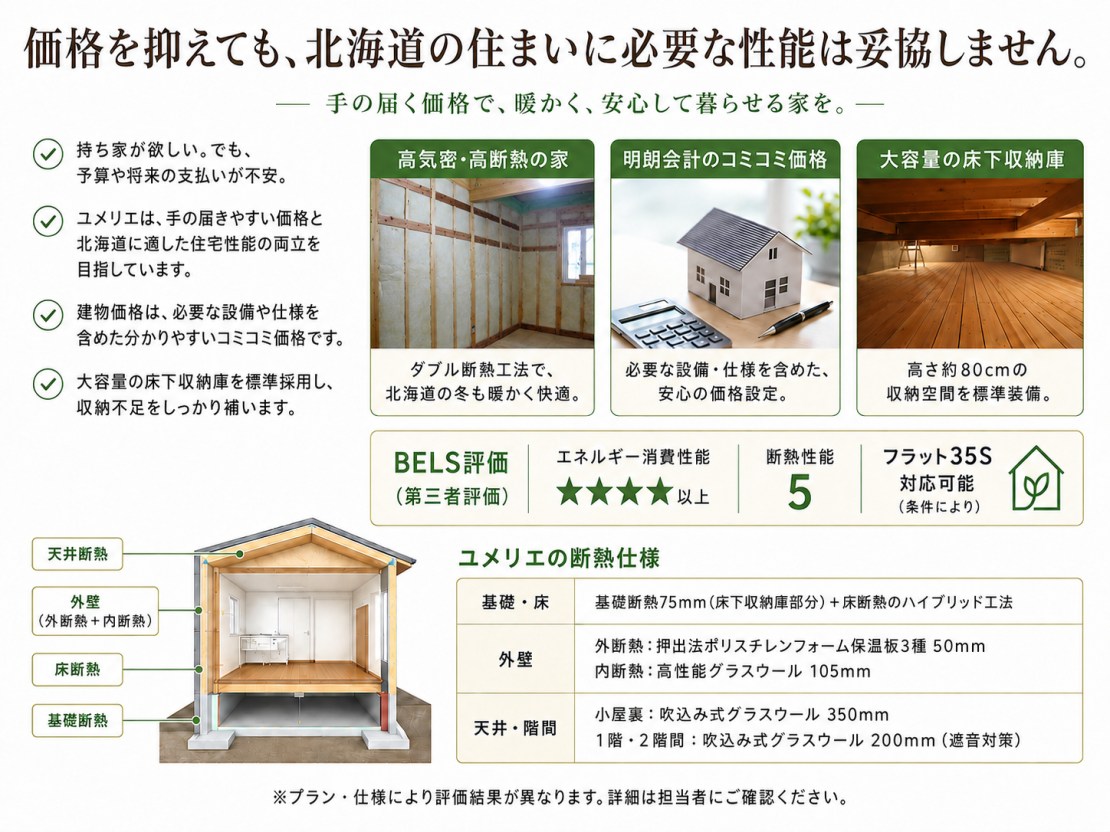 価格を抑えても、北海道の住まいに必要な性能は妥協しません。